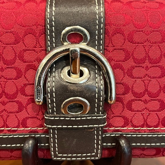 Coach Red Signature Soho Buckle Wallet Rare Colorway Leather Trim Vintage Y2K - Picture 3 of 16